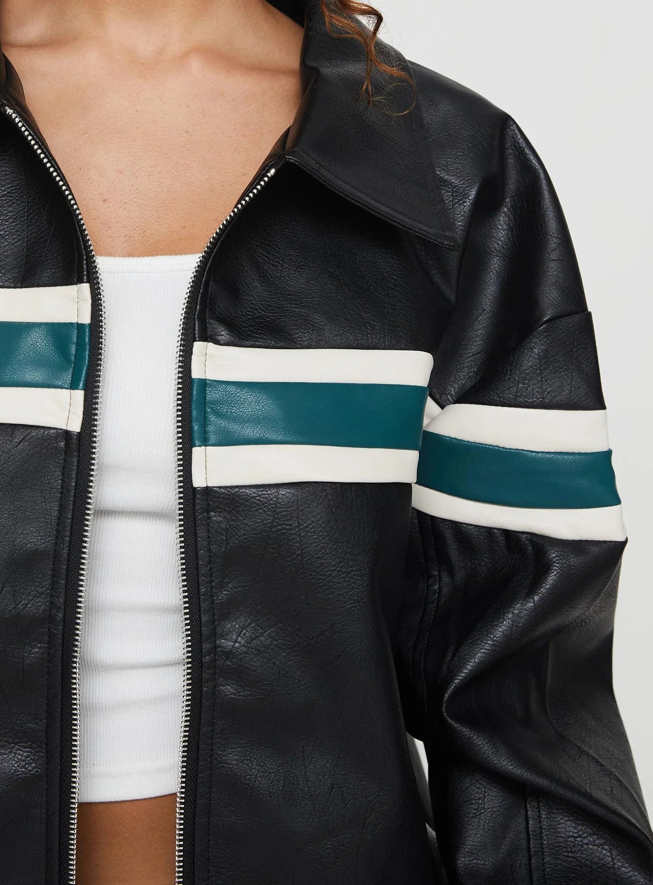 Goldsmith Faux Leather Bomber Jacket Black Green