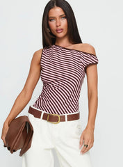 Ayviana One Shoulder Bodysuit Pink Brown Stripe