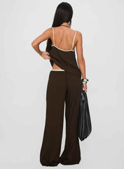 Nolei Contrast Pants Set Chocolate White