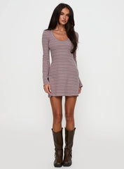 Best Interest Long Sleeve Mini Dress Pink Brown