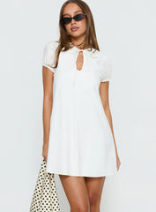 Youve Got Mail Lace Trim Keyhole Mini Dress White