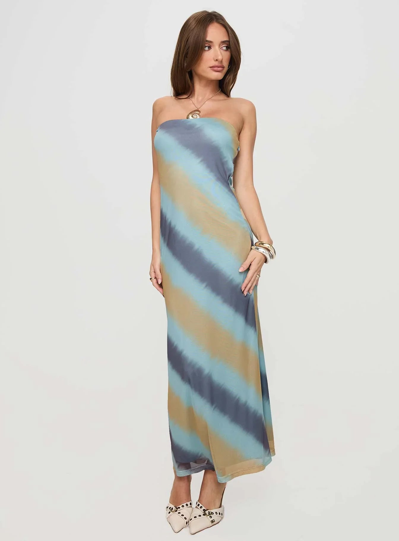 Celik Strapless Maxi Dress Blue Brown