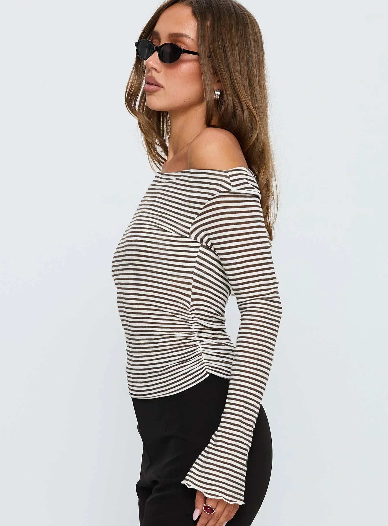 Synergies Long Sleeve Top Brown White Stripe