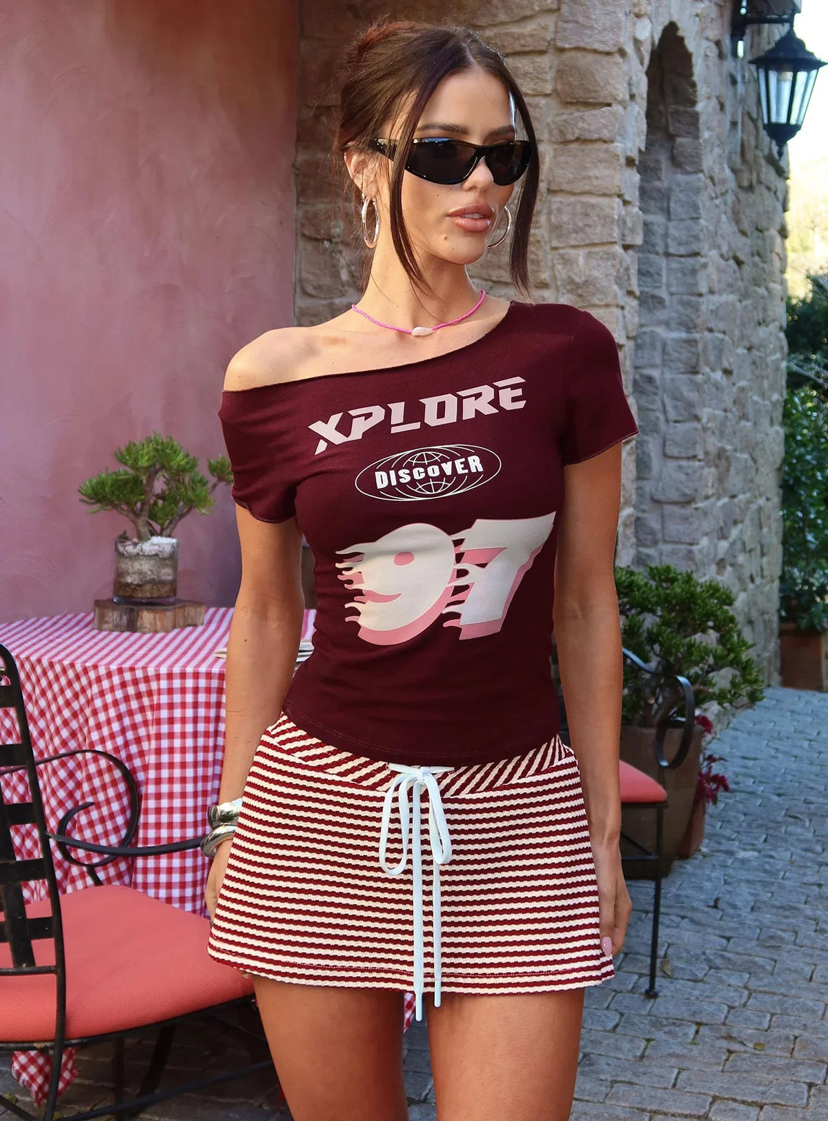 Bexi Textured Skort Red White Stripe