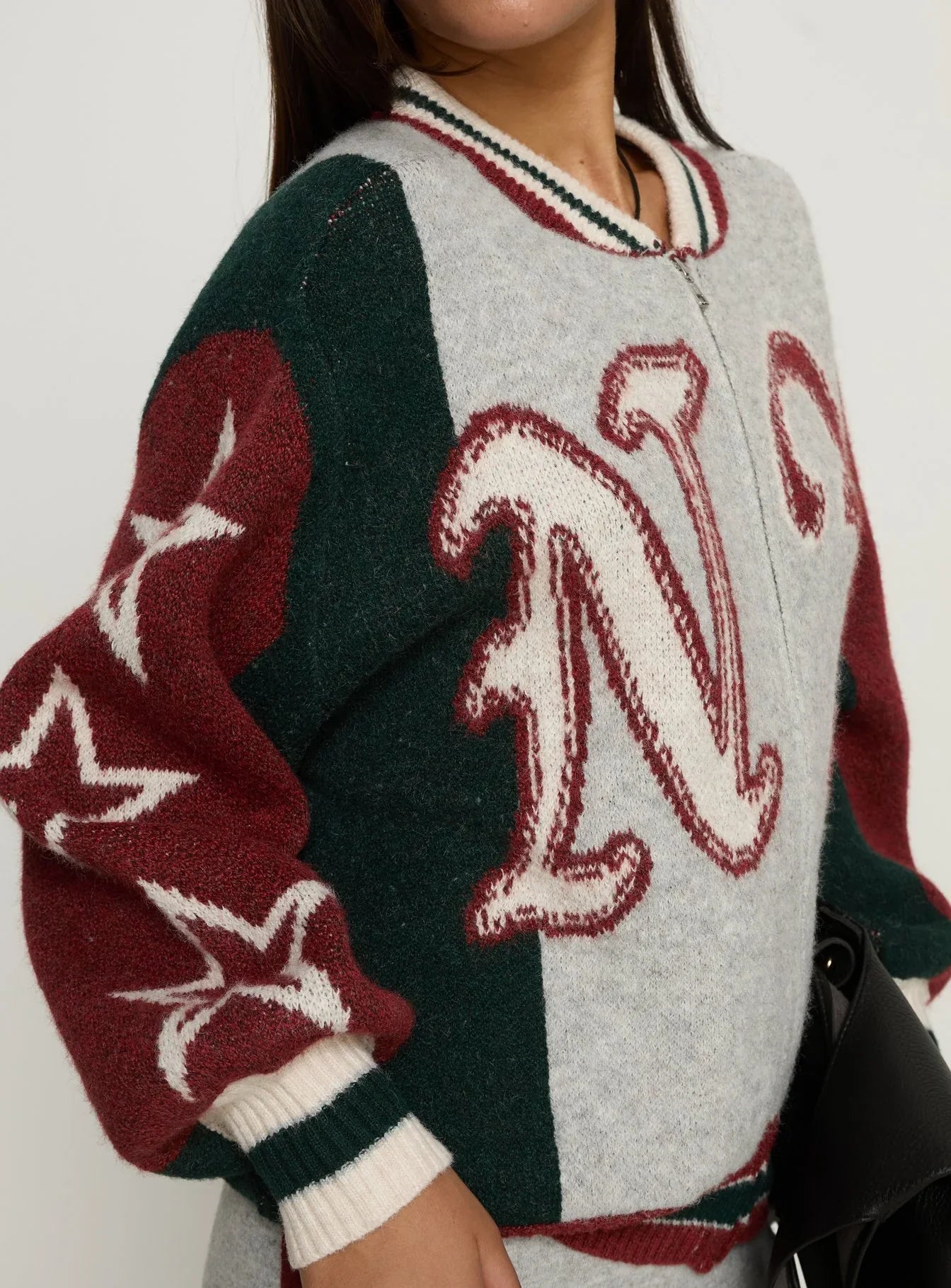 Brandyce Graphic Knit Jacket Grey Red