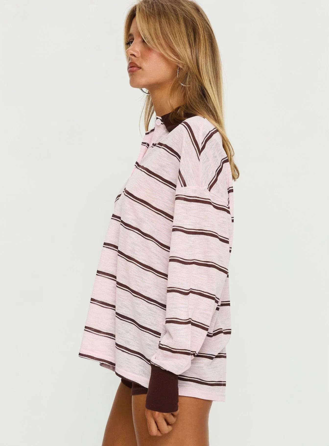 Aleka Rugby Long Sleeve Jersey Pink Brown Stripe