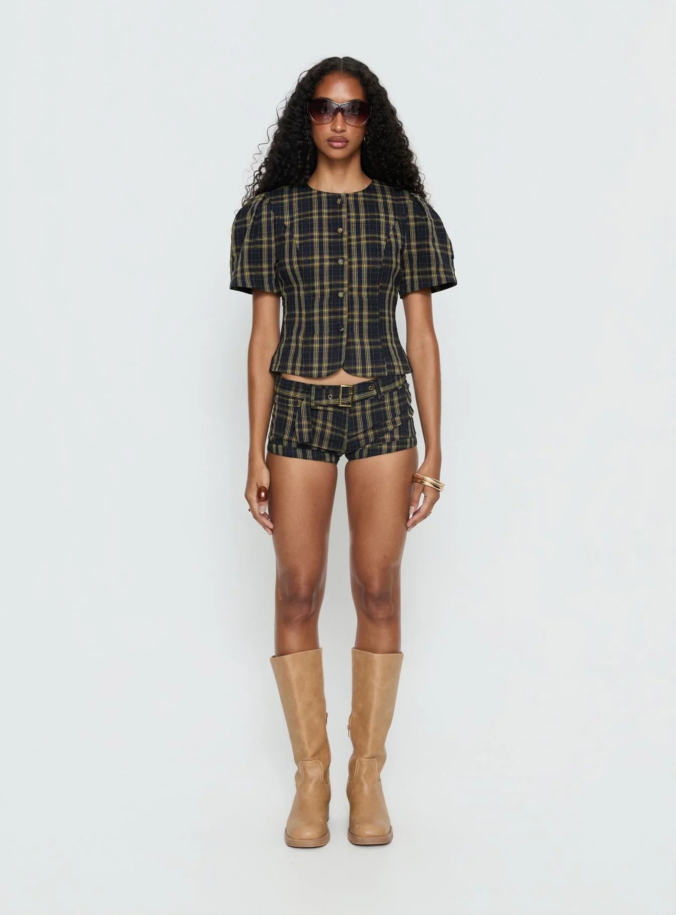 Afterglow Mini Short Navy Lemon Plaid