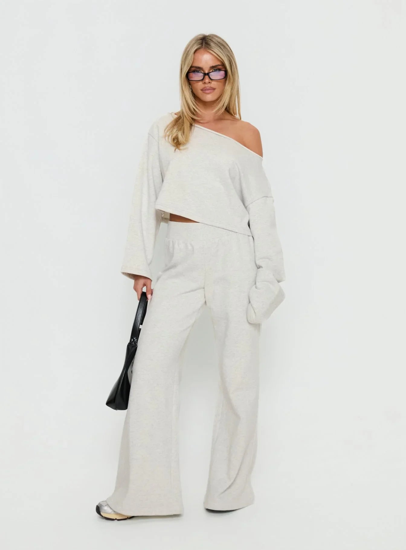 Retreat Raw Edge Off Shoulder Jumper Snow Marle