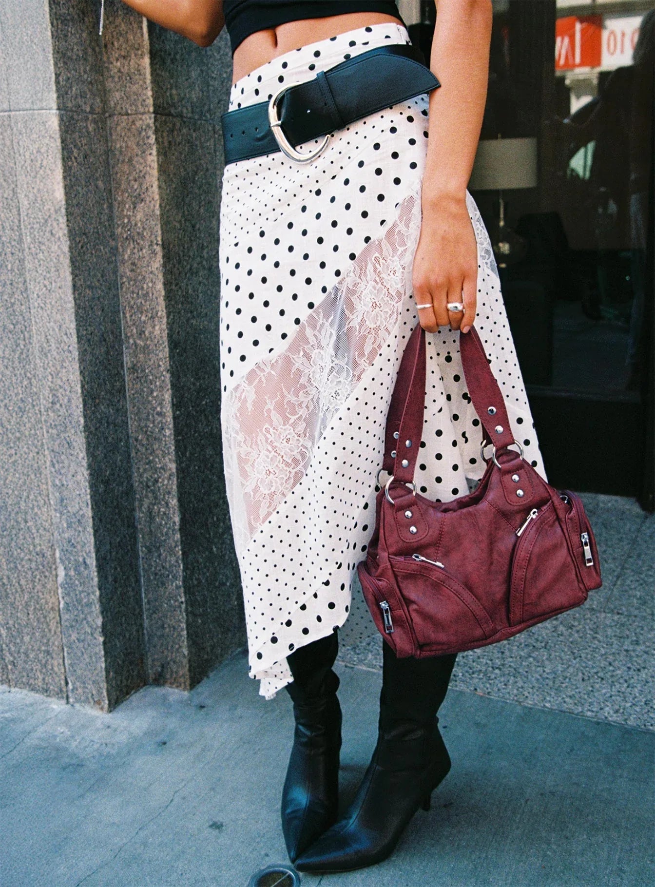 Rennar Maxi Skirt White Polka Dot