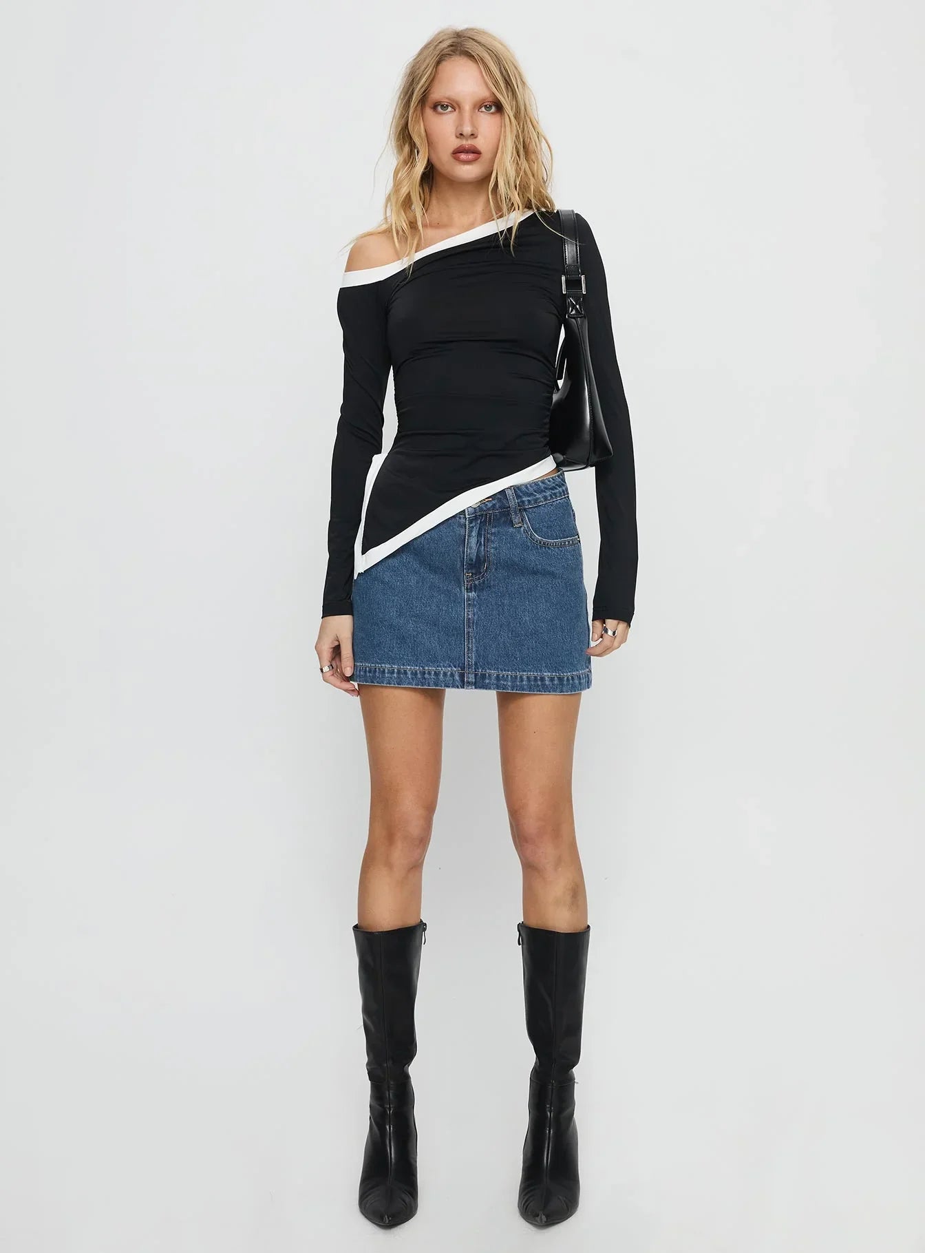 Nickei Denim Mini Skirt Mid Wash Petite
