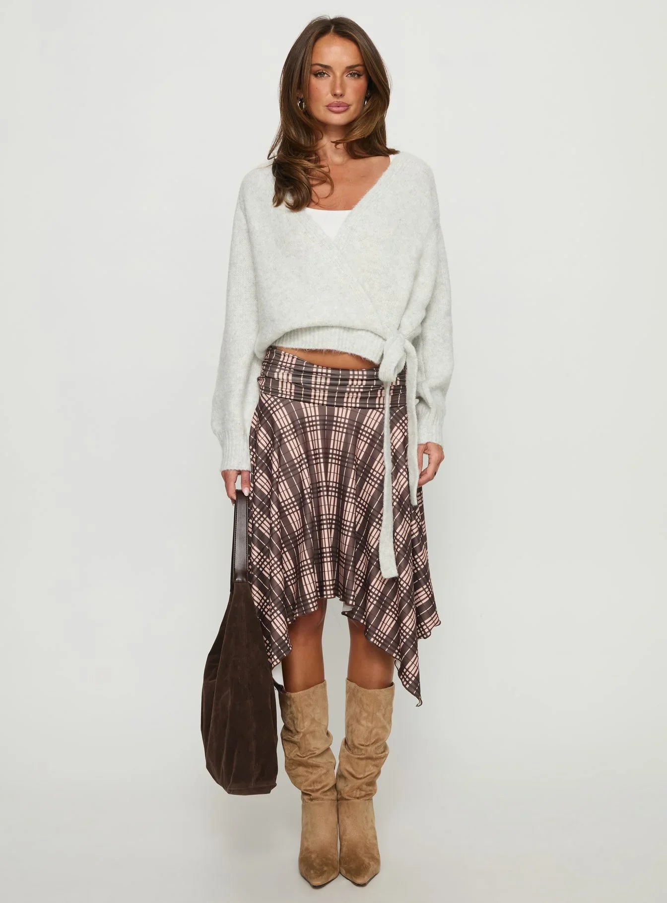 Daelan Wrap Knit Cardigan Grey Marle