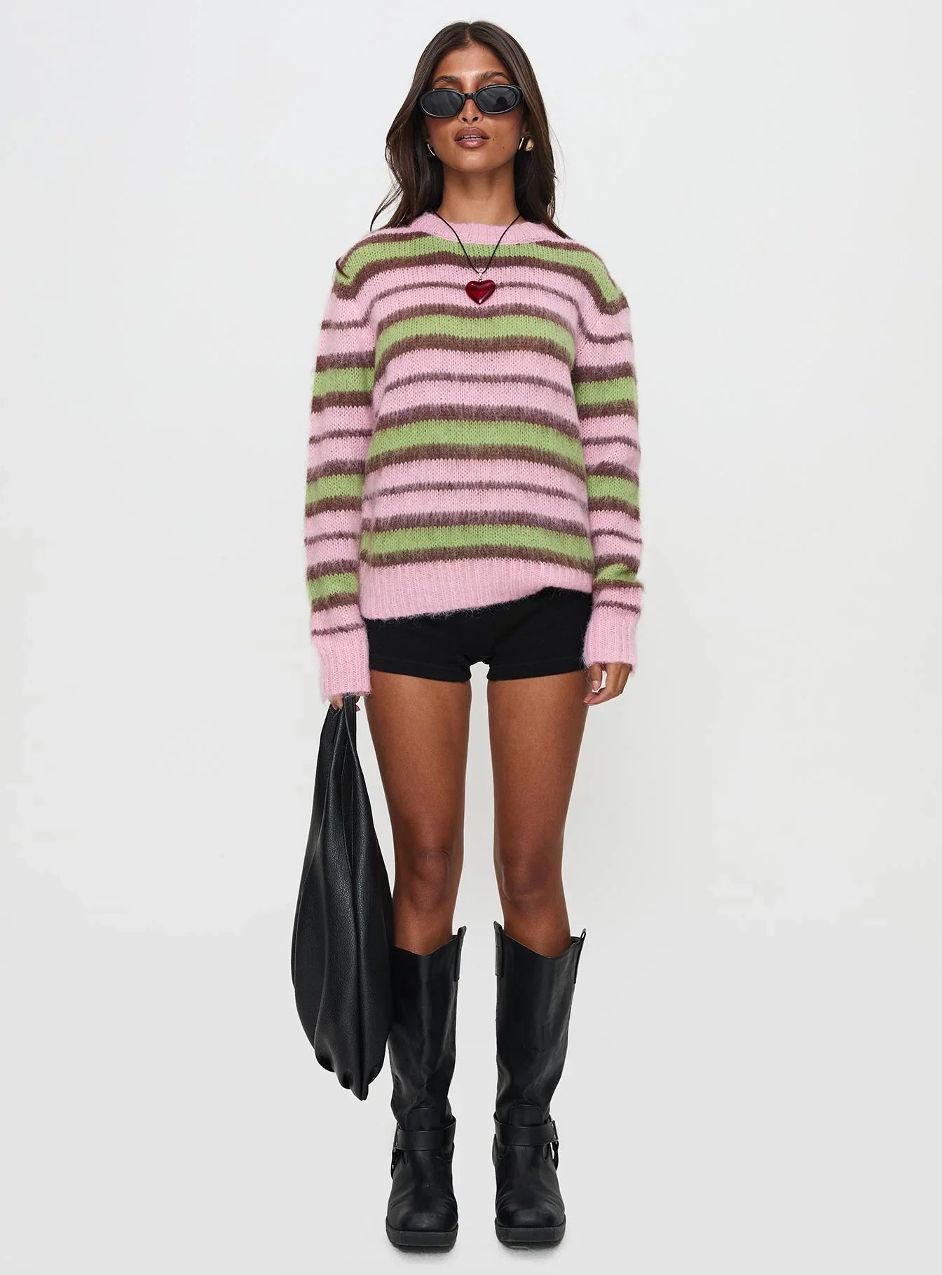 Maysie Crew Neck Knit Sweater Green Pink