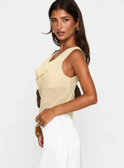 Pretty Little Fears Cowl Neck Top Beige