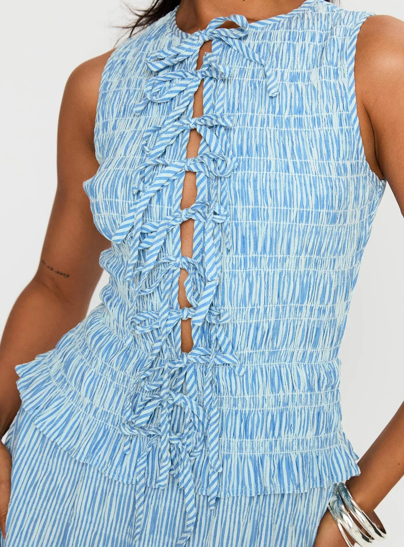 Songbird Shirred Maxi Dress Blue