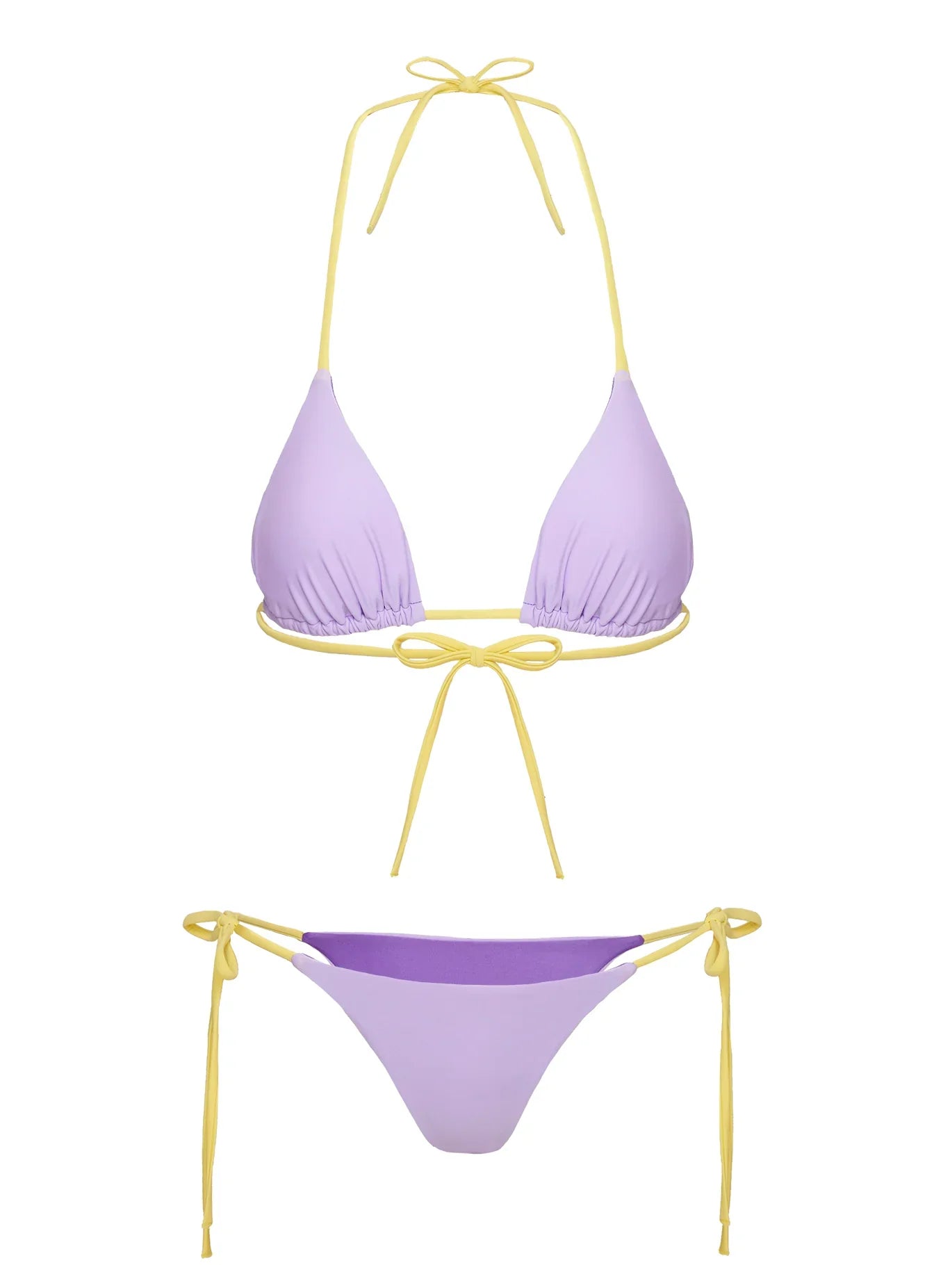 Jenner Tie Side Ruched Bikini Bottom Yellow Purple