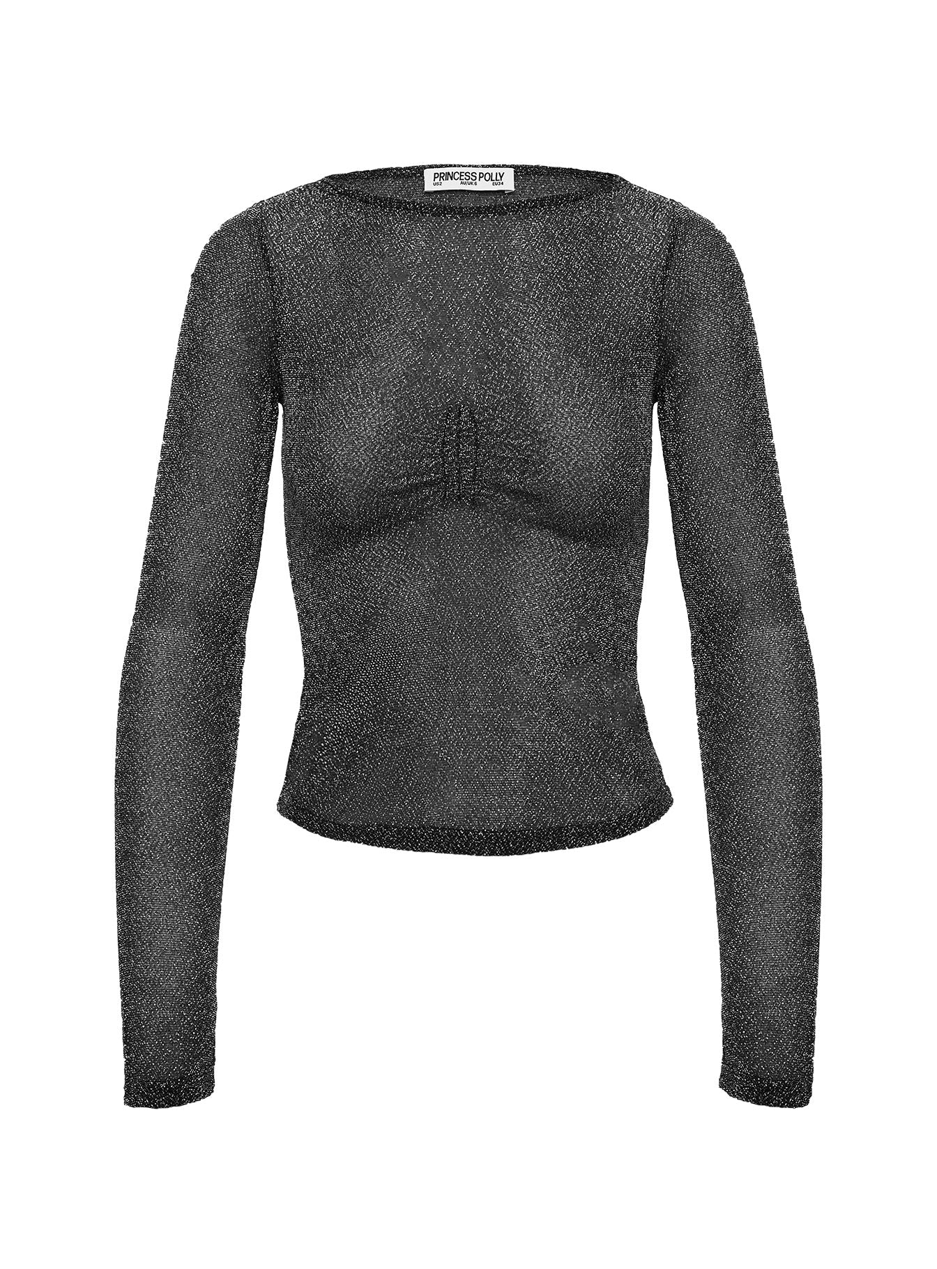 Crystal Clear Long Sleeve Mesh Top Black Silver