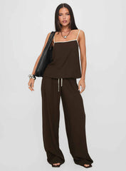 Nolei Contrast Pants Set Chocolate White