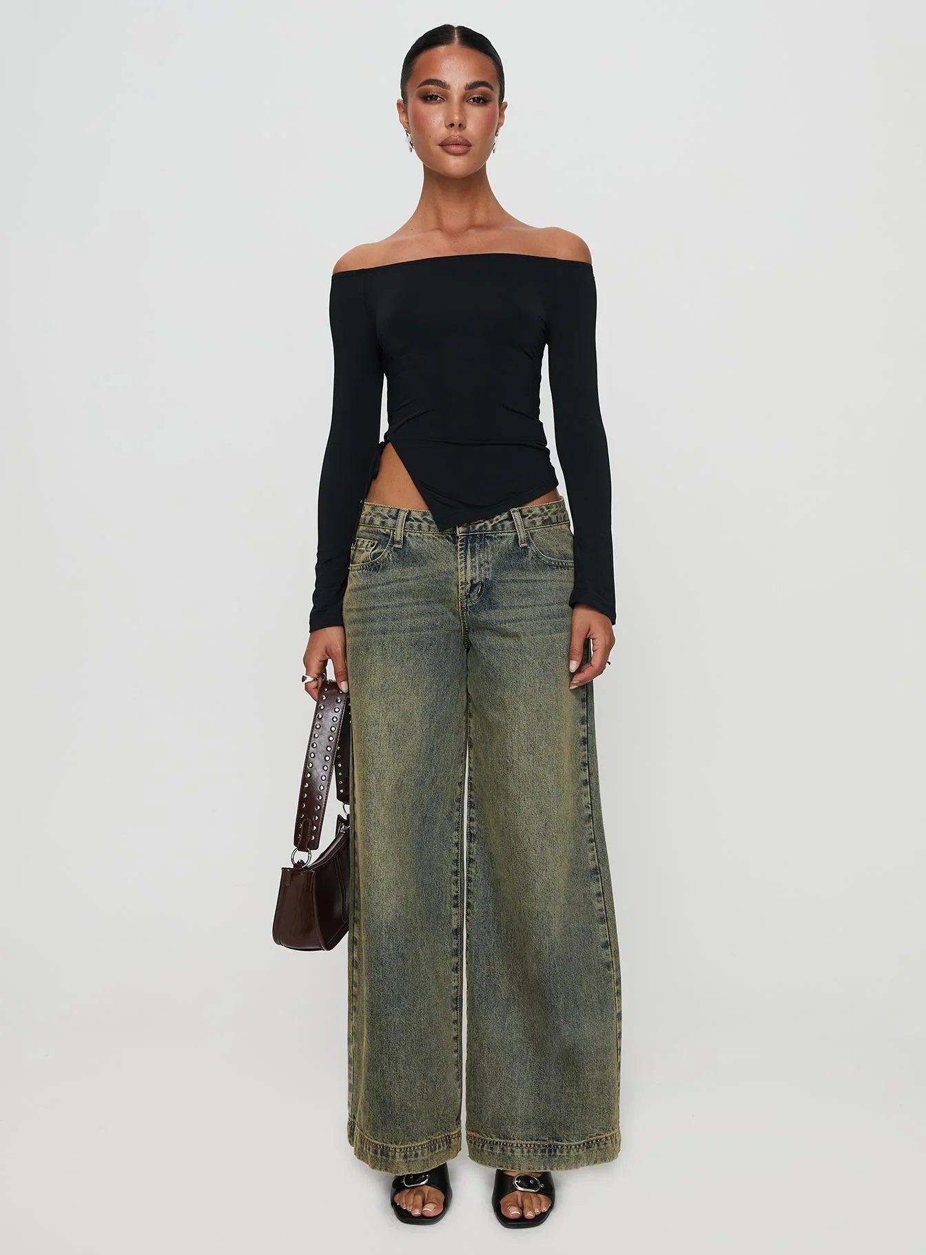 Endellion Off Shoulder Long Sleeve Top Black