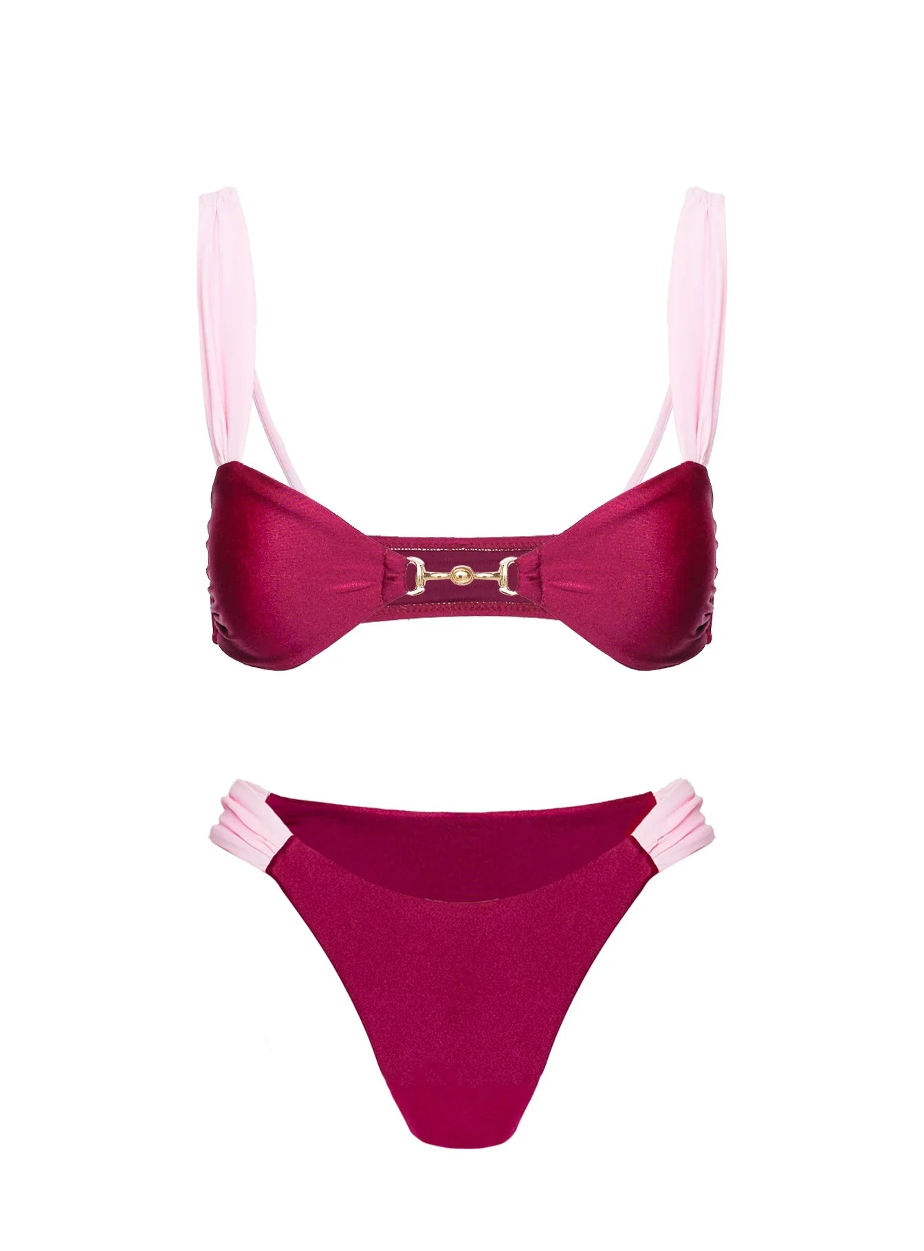 Siamese Ruched Bikini Bottom Red Pink