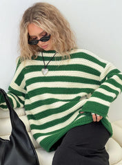 Brando Knit Sweater Green Cream Stripe