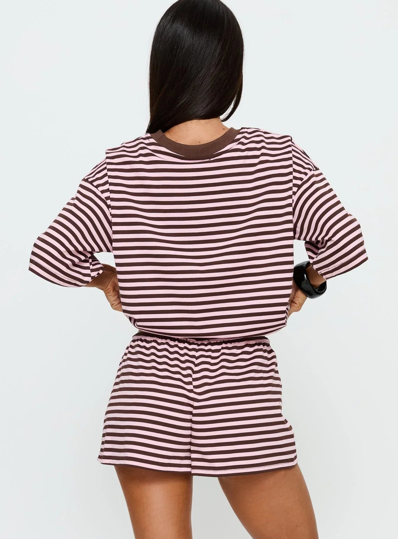 Settle Down Tie Shorts Pink Brown Stripe