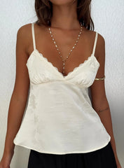 Had Me At Hello Lace Trim Floral Detail Top Cream