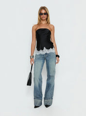Fiorelle Strapless Lace Trim Satin Top Black White