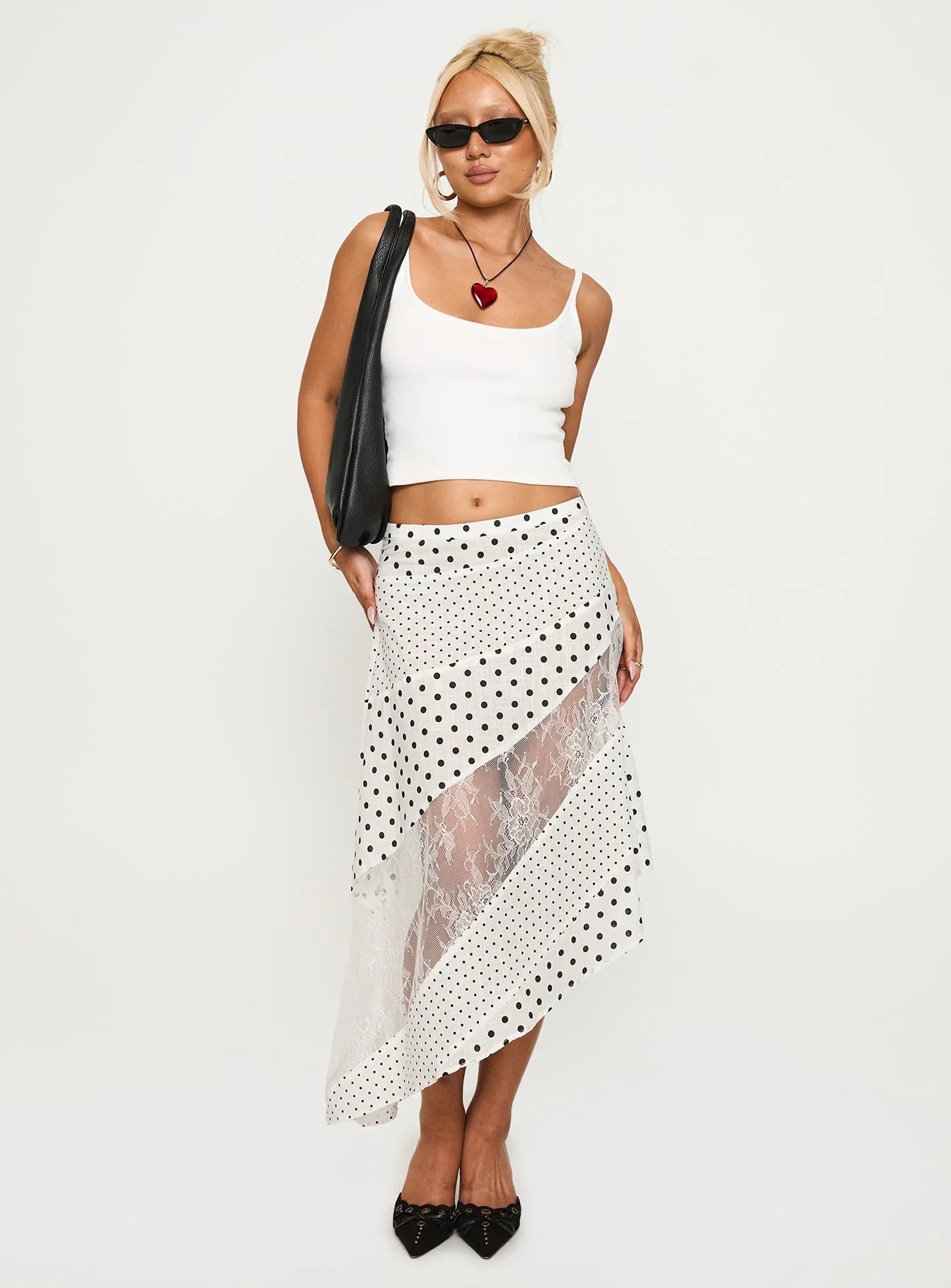 Rennar Maxi Skirt White Polka Dot