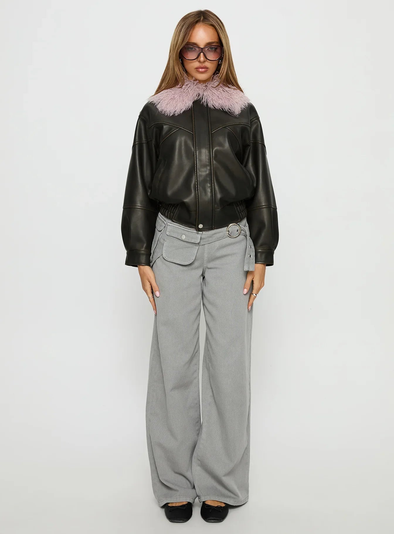 Brittanni Fluffy Collar Jacket Brown Pink
