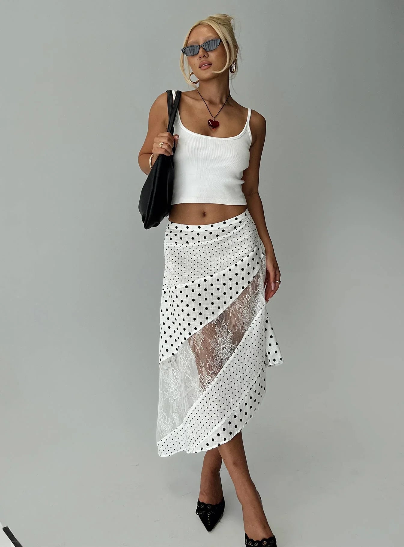 Rennar Maxi Skirt White Polka Dot Petite