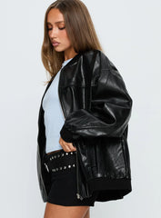 Believe It Faux Leather Bomber Jacket Black