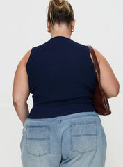 Suzu Sleeveless Knit Top Navy Curve