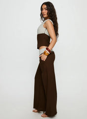 Past Life Fold Over Waistband Pant Brown Stripe