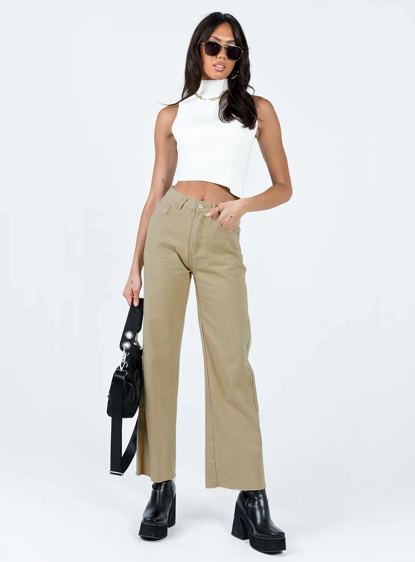 Arlington High Rise Straight Leg Denim Jeans Stone