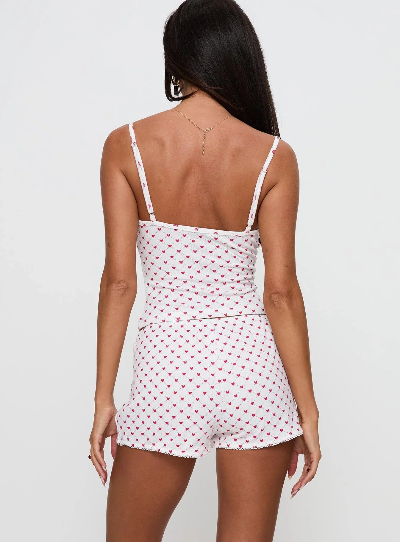 Slow Start Pointelle Sleep Short White Red