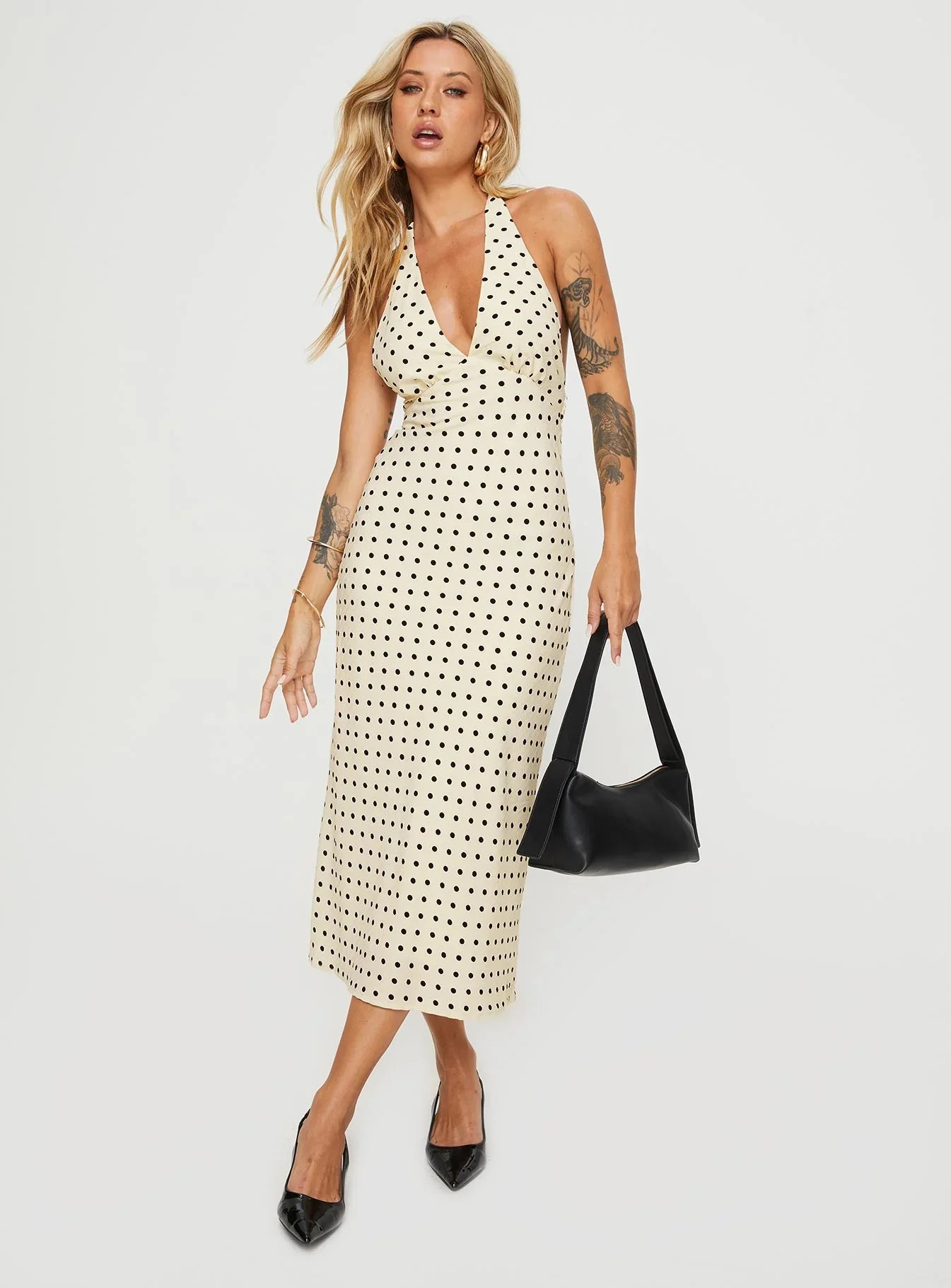 Kimbelle Halter Maxi Dress Cream Polka Dot