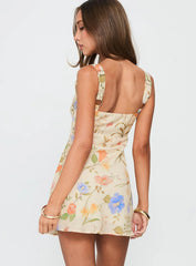 Pennie Bias Mini Dress Cream Floral