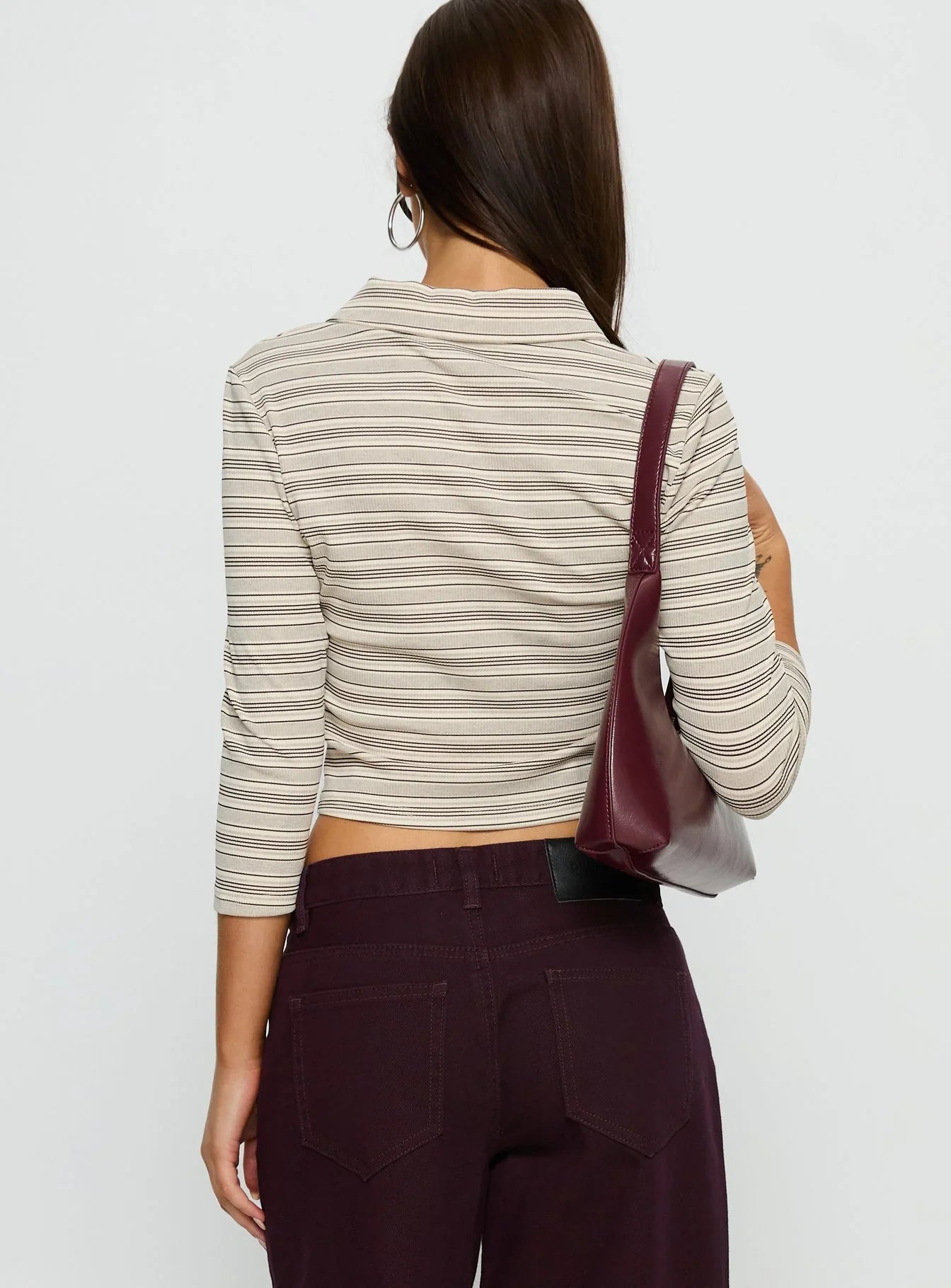 Jaeda Collared 3 4 Sleeve Top Stripe