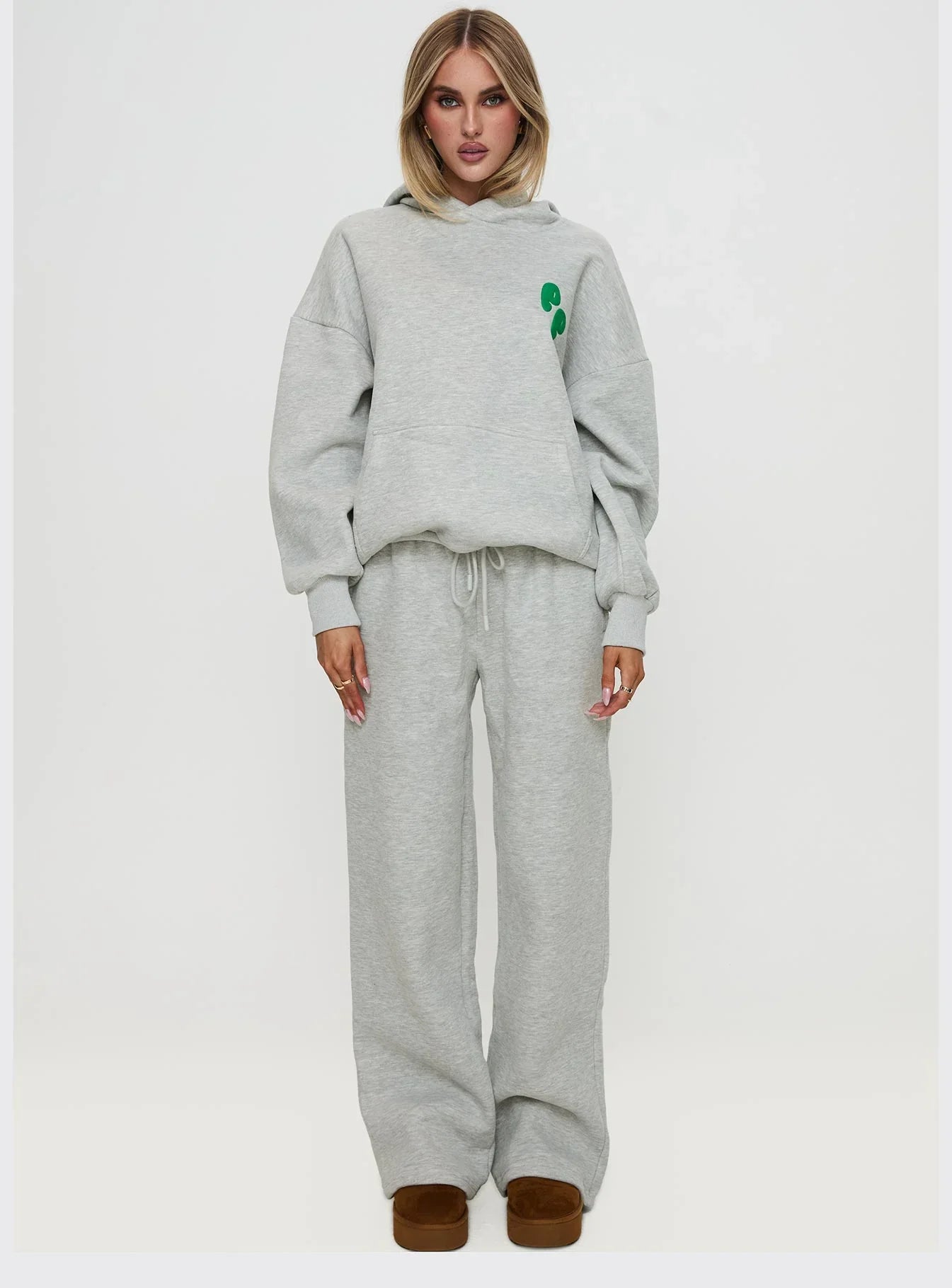 Princess Polly Hooded Sweatshirt Bubble Text Grey Marle Green