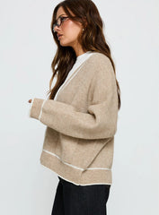 Cressara Contrast Knit Cardigan Beige White