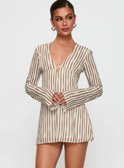 The Good Life Mini Dress Brown White Stripe