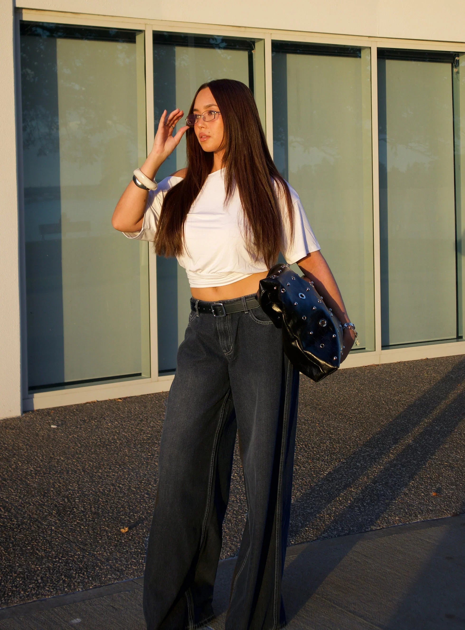 Ramos Low Rise Wide Leg Jeans Dark Grey Wash