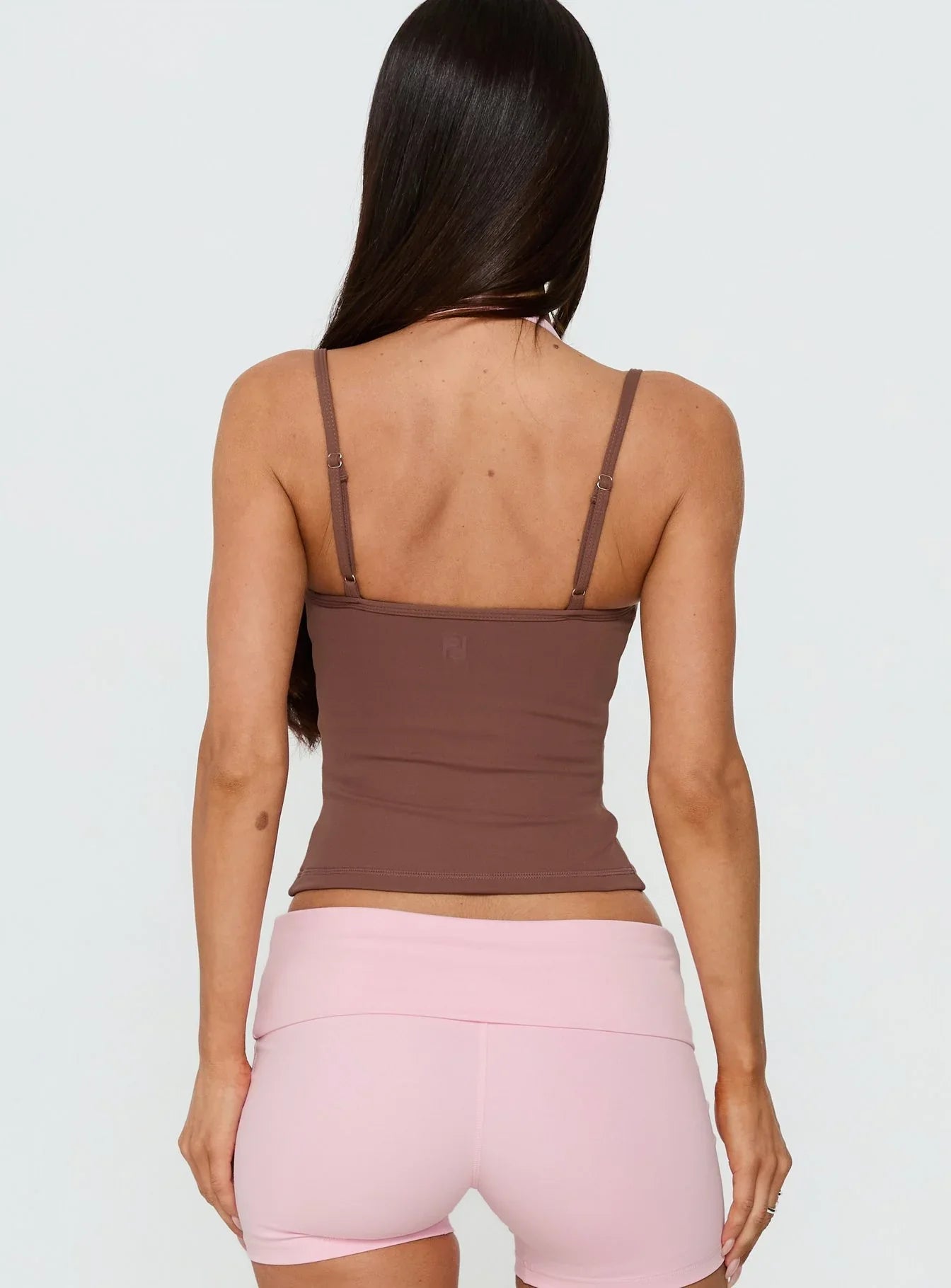 Ascend Layered Halter Tank Top Brown Pink