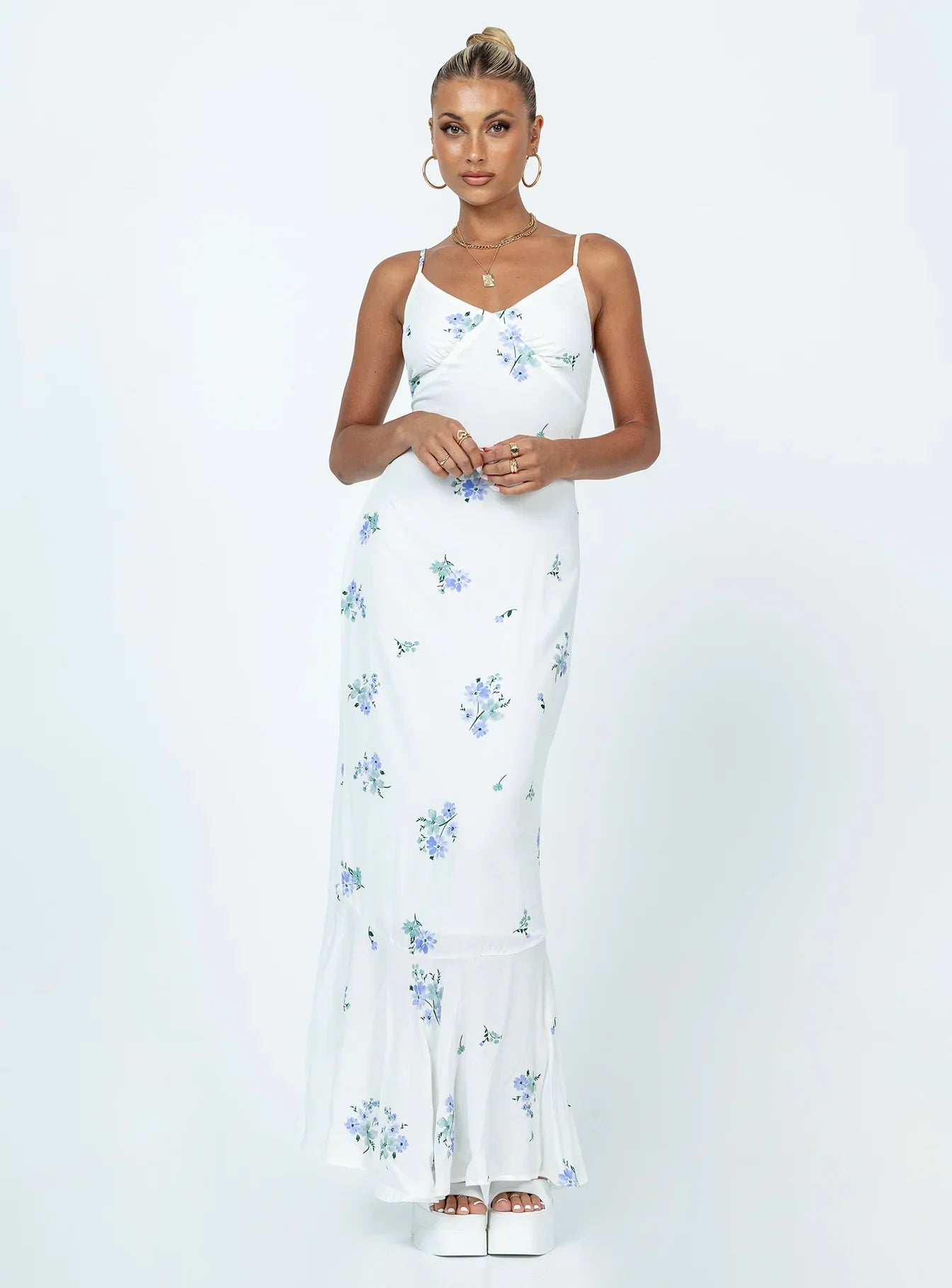 Sing Along Maxi Dress White Blue
