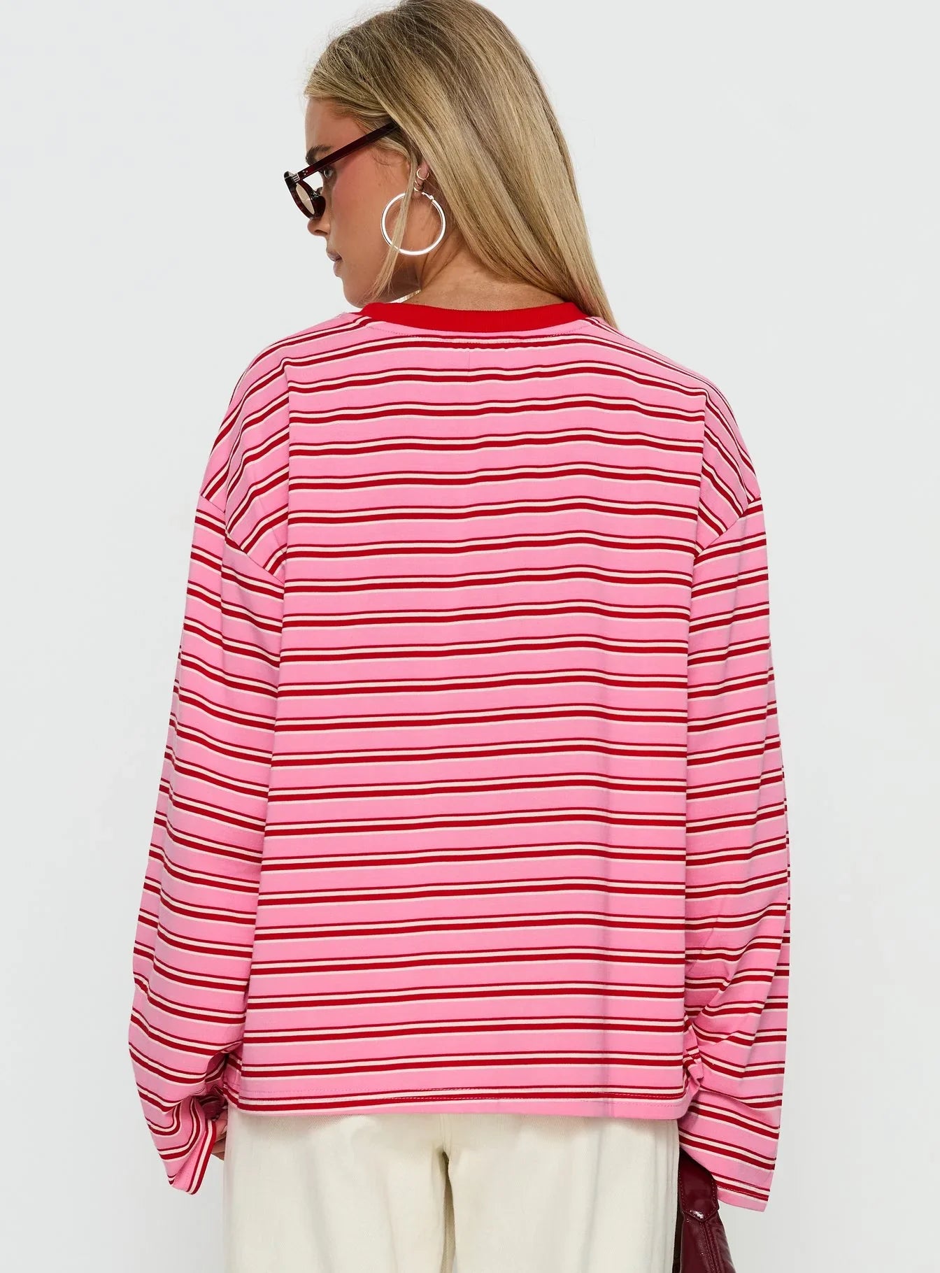 Settle Down Long Sleeve Top Pink Red Stripe