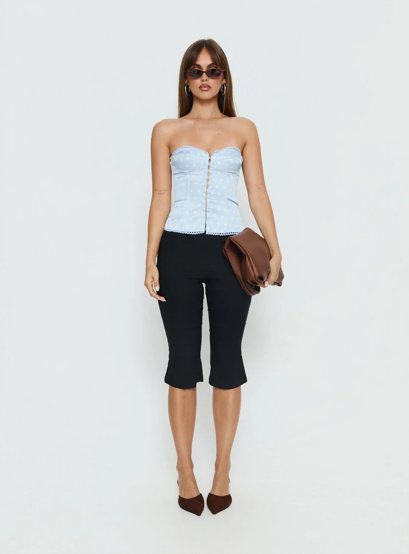 Jazzy Strapless Corset Top Blue Lemon Polka