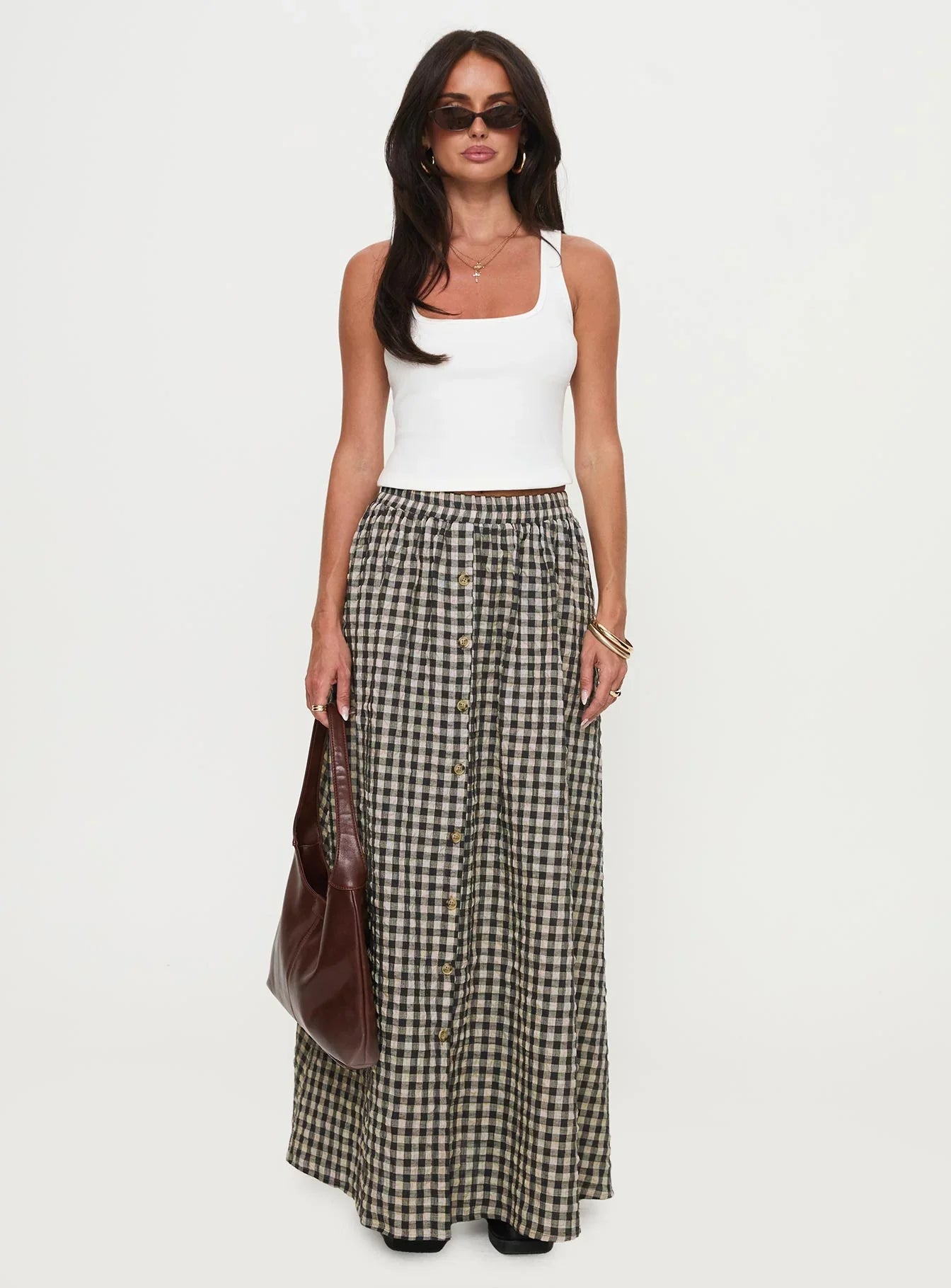Cartmel Check Maxi Skirt Black Cream