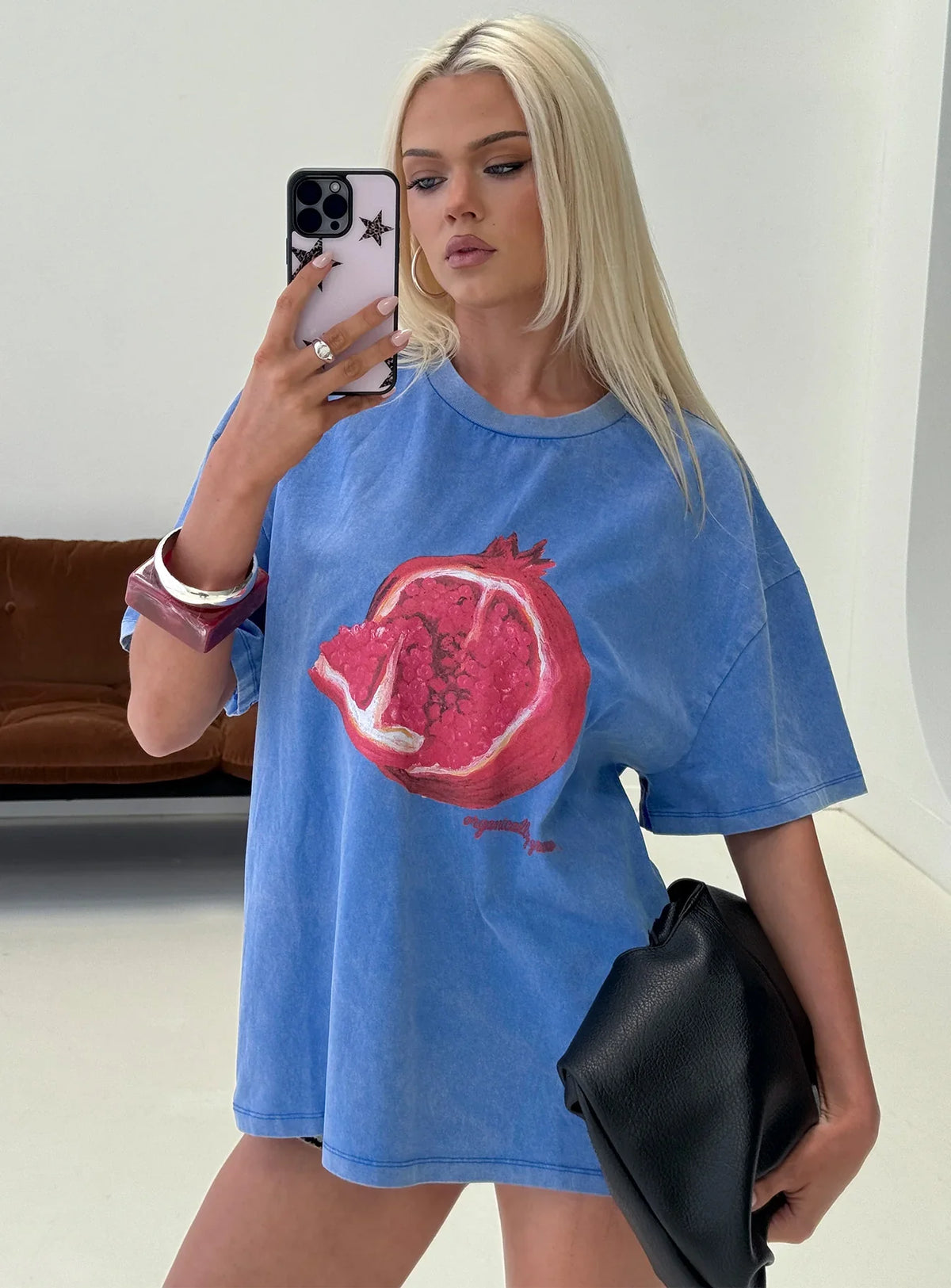 Linsay Oversized Graphic Tee Blue Pomegranate