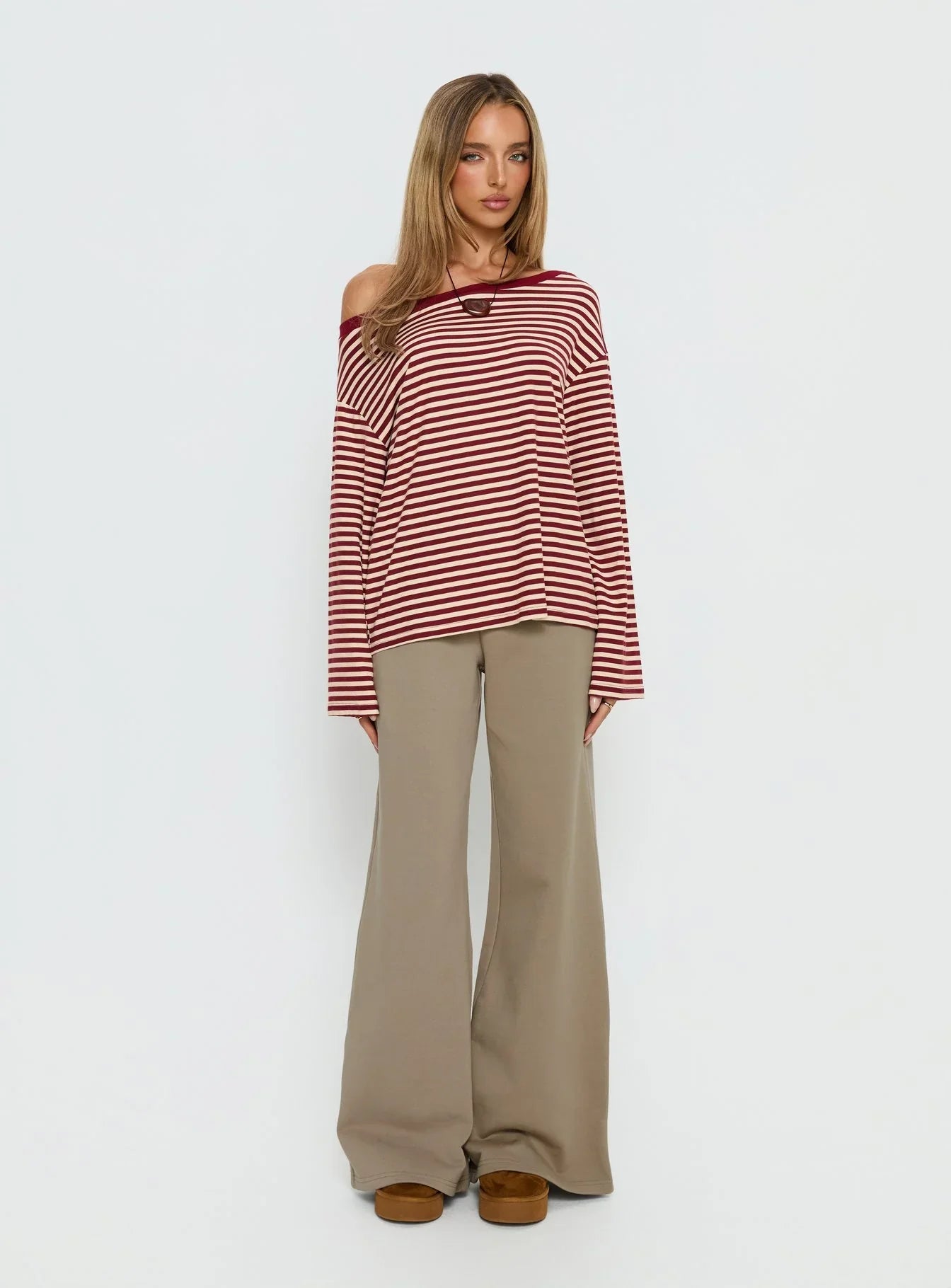 Ralyssa Off Shoulder Long Sleeve Top Red Stripe