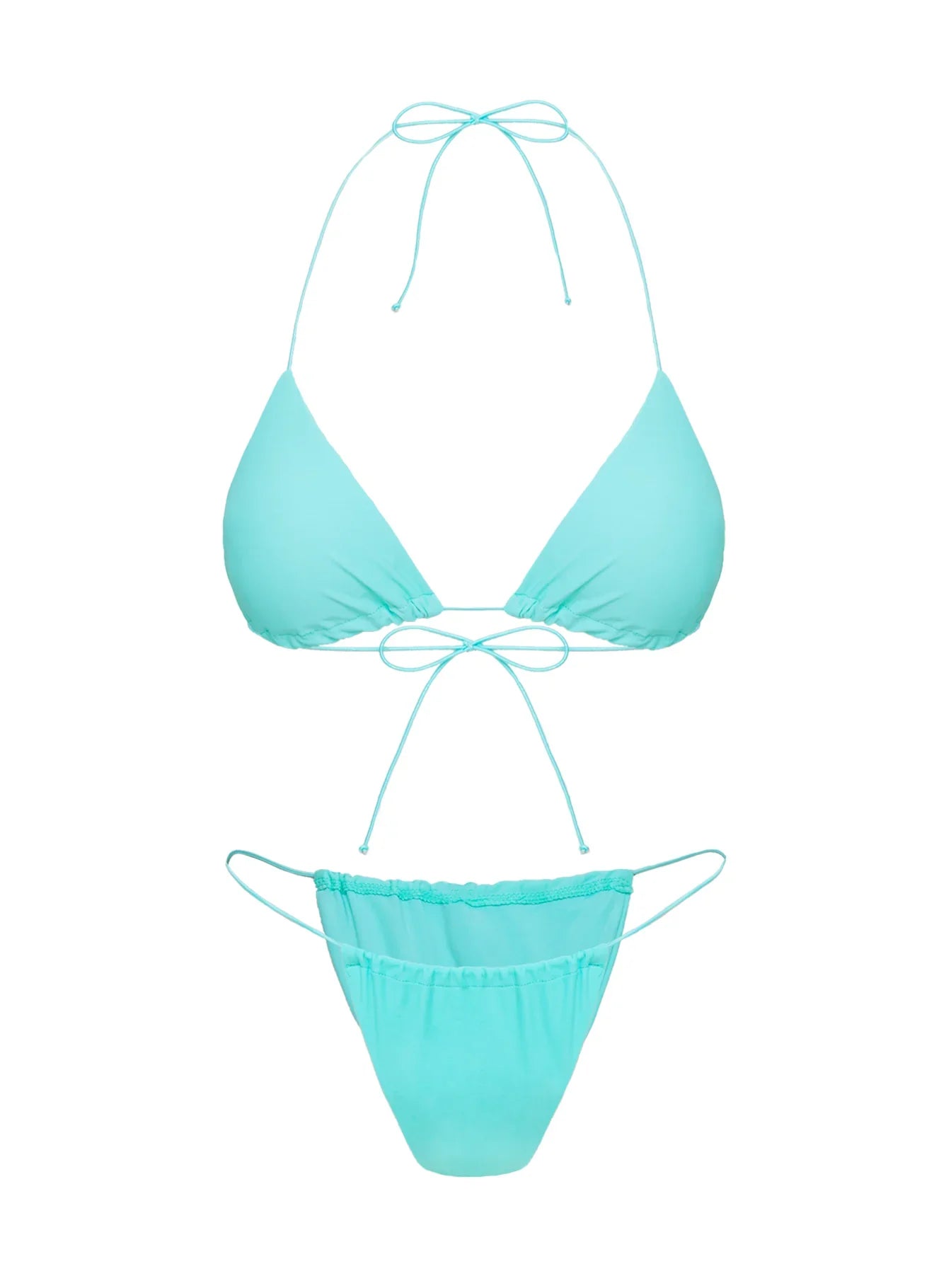 Selbie String Ruched Bikini Bottom White Blue